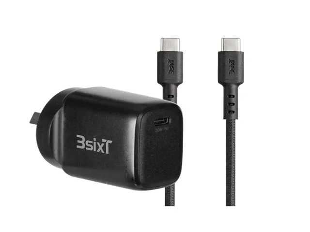 3sixT Wall Charger ANZ 20W USB-C PD   USB-C to USB-C - Black