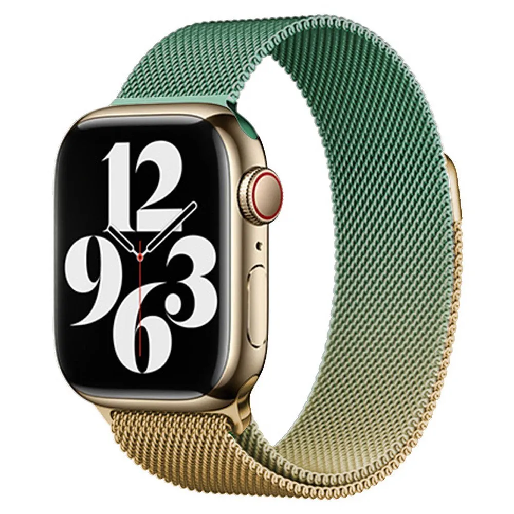 Apple Watch (38/40/SE/41mm) Gradient Magnetisk Stål Rem - Guld / Grøn