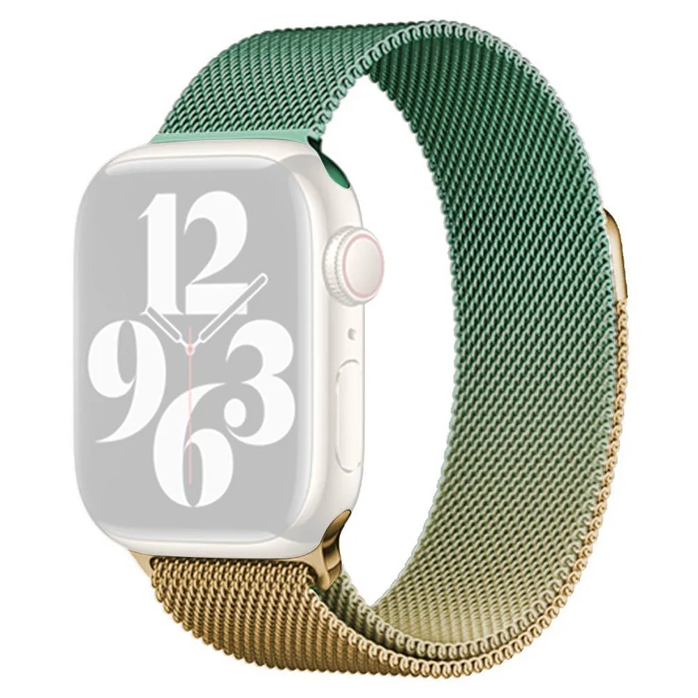 Apple Watch (38/40/SE/41mm) Gradient Magnetisk Stål Rem - Guld / Grøn