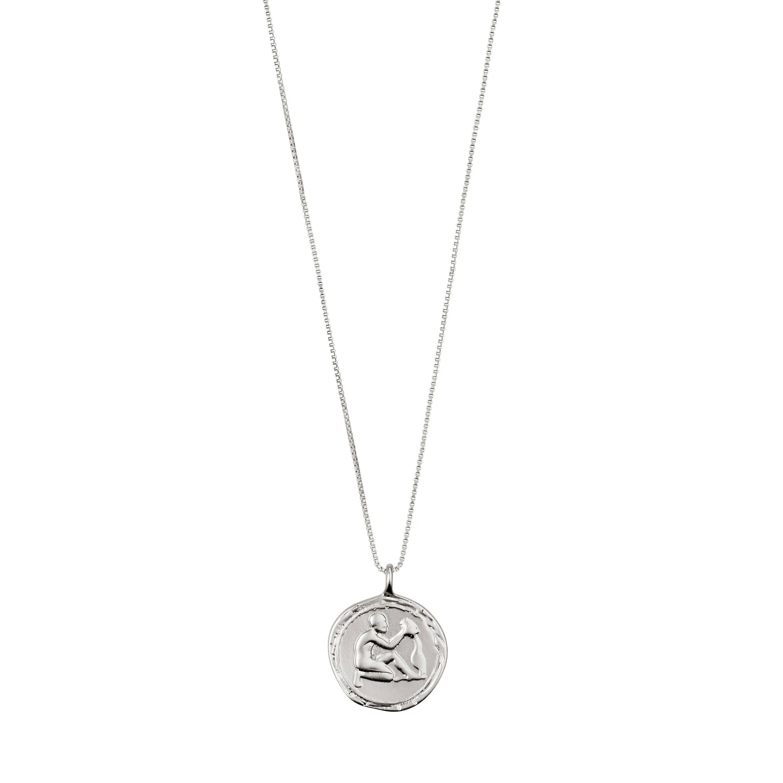 AQUARIUS recycled Zodiac Sign Coin Necklace, silver-plated