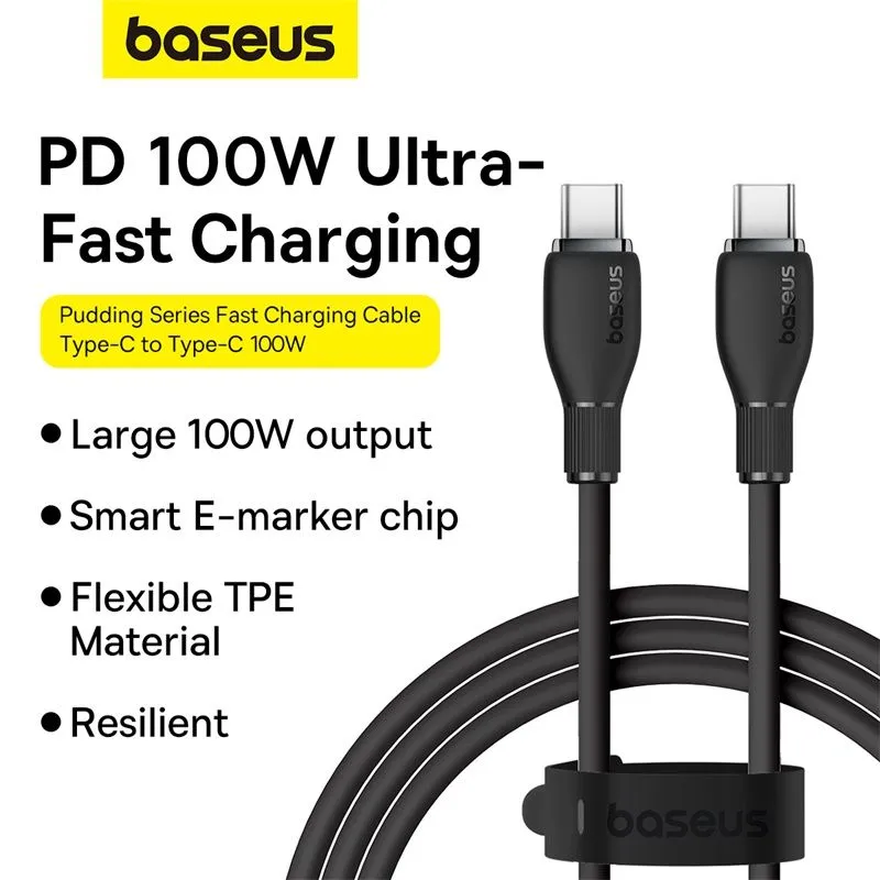 Baseus Pudding Series Fast Charging Cable Silicone Cable  100W Type-C to Type-C Data Cable