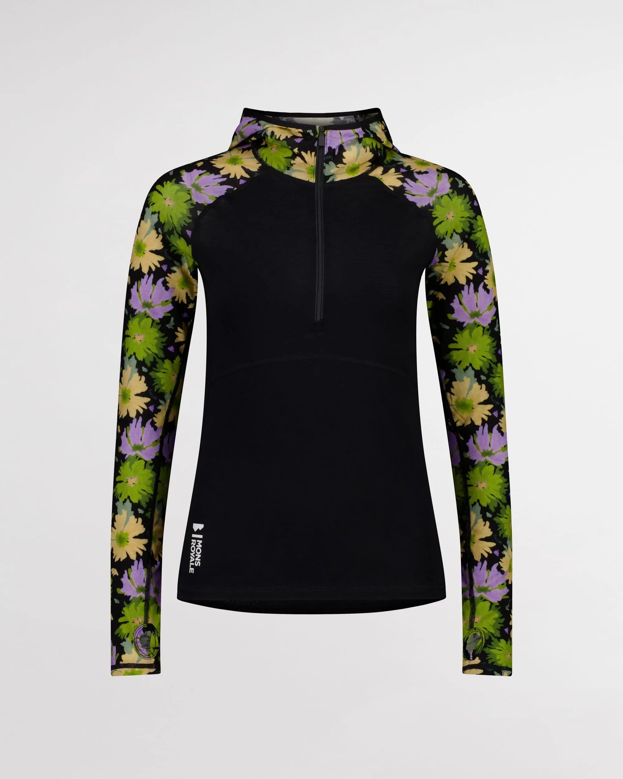 Alpine Bloom/Black Bella Merino Long Sleeve Hood - Enhanced Title