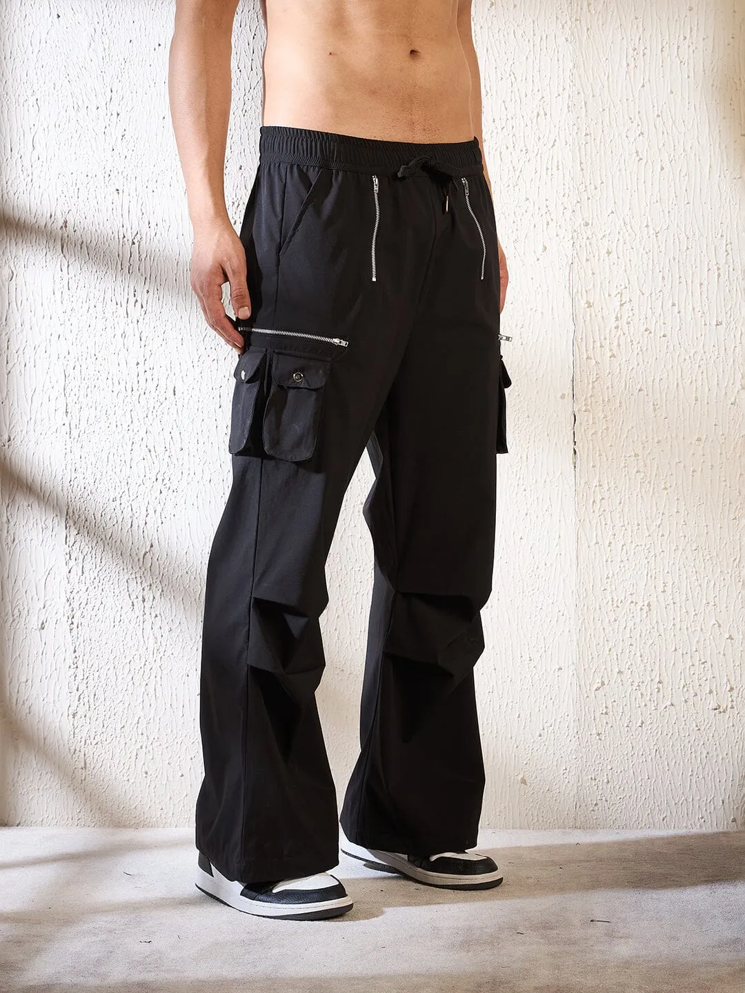 Black Parachute Multi Zipped Cargo Trackpants