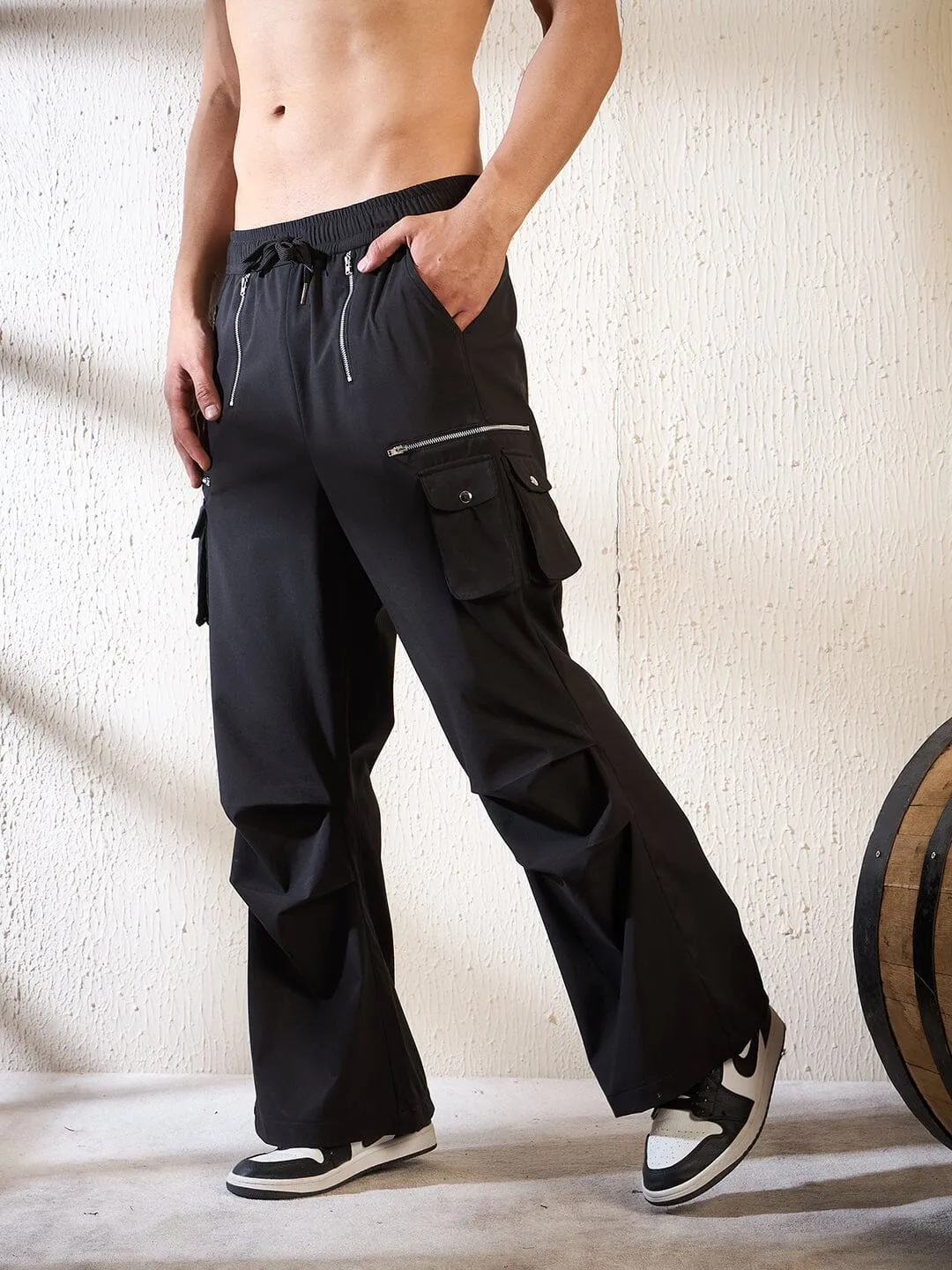 Black Parachute Multi Zipped Cargo Trackpants