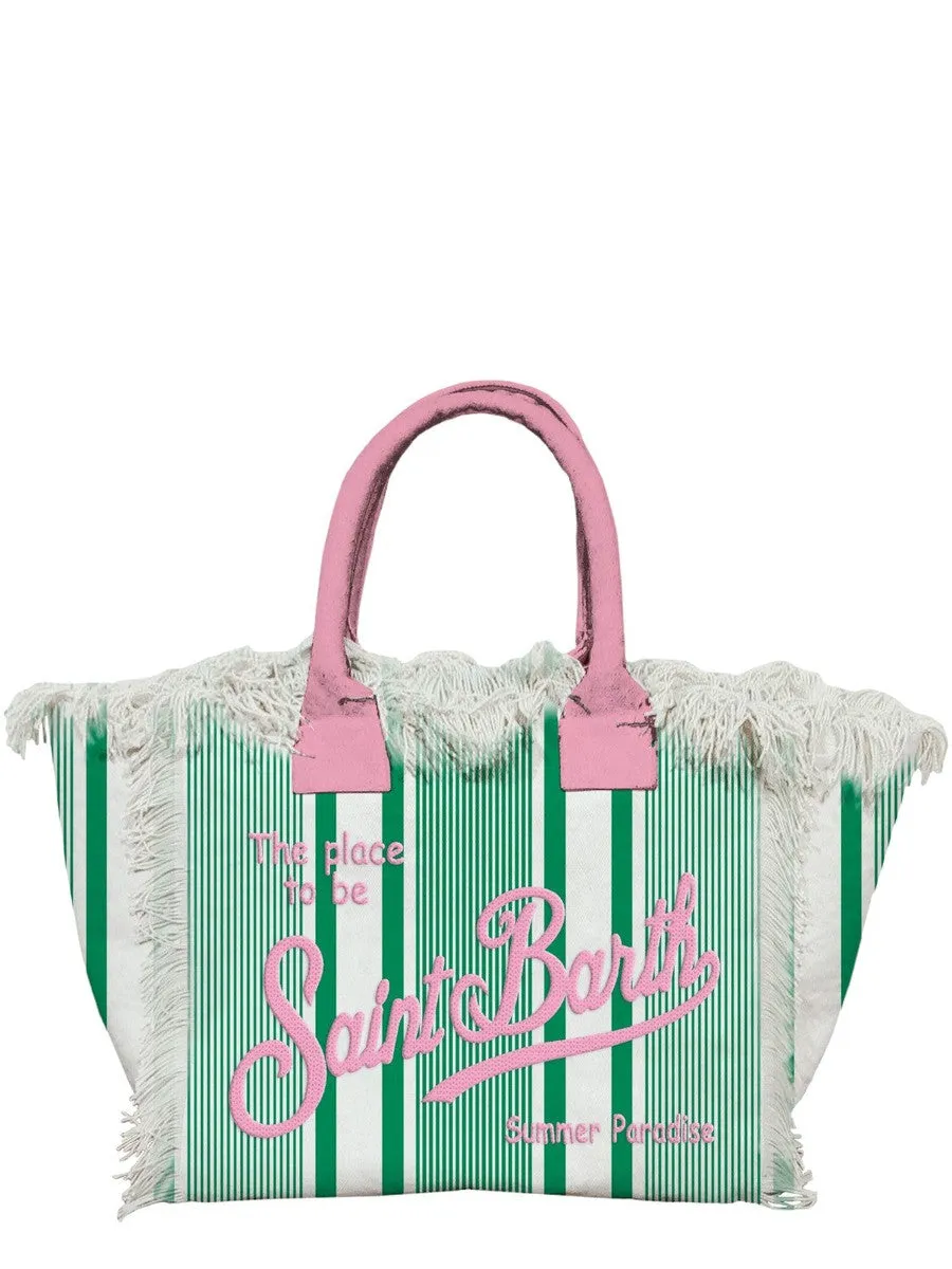 Borsa a spalla Vanity in canvas a righe verde