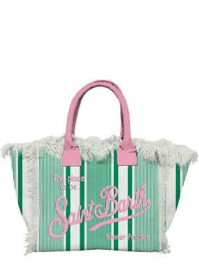 Borsa a spalla Vanity in canvas a righe verde