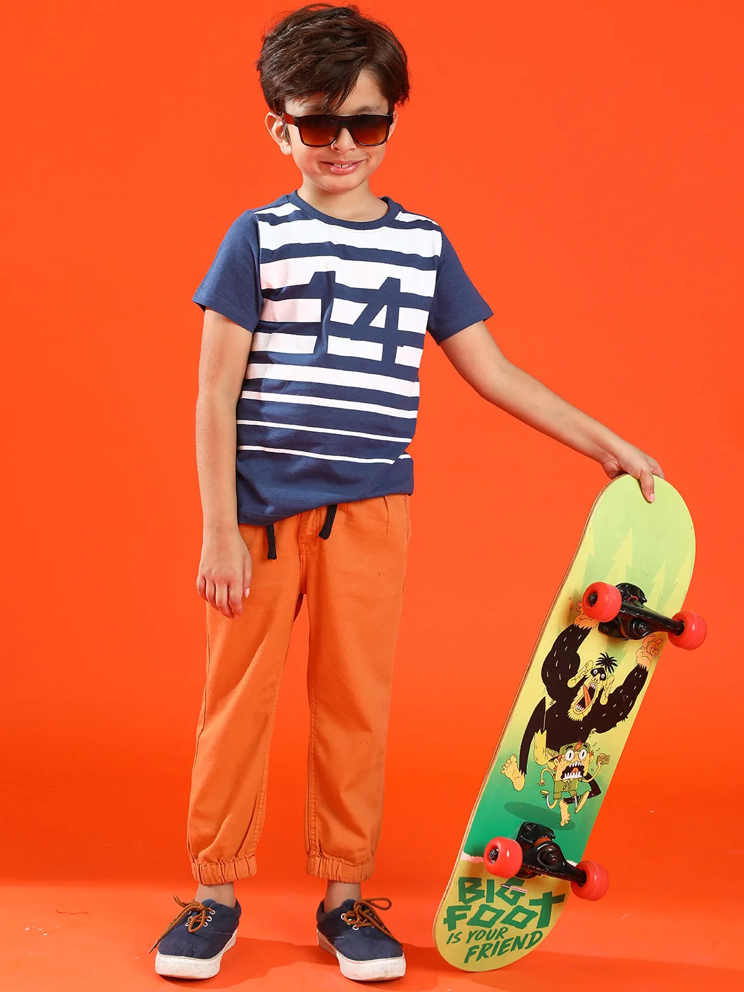 Boys Rust Lycra Regular Fit Washed Jogger