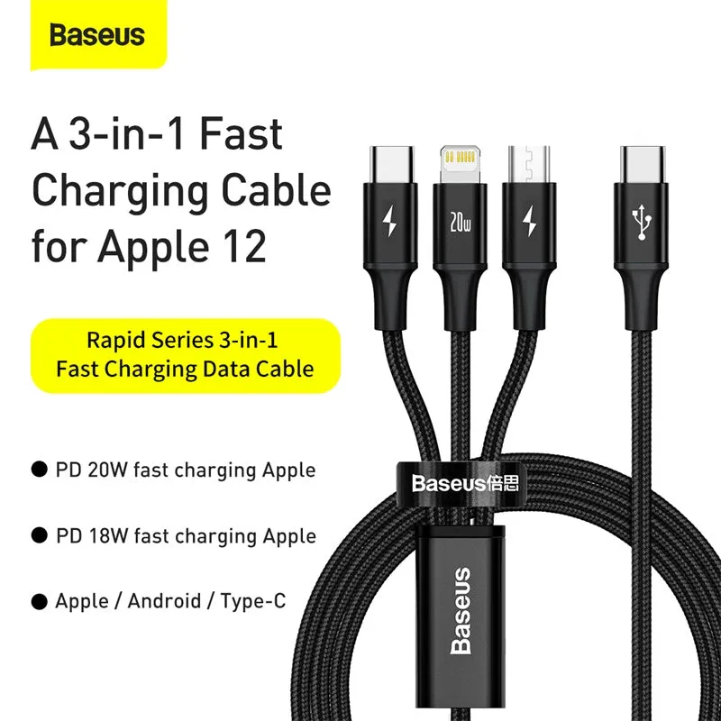 Cable Baseus Rapid Series 3-in-1 cable USB-C For M L T 20W 1.5m-CAMLT-SC01