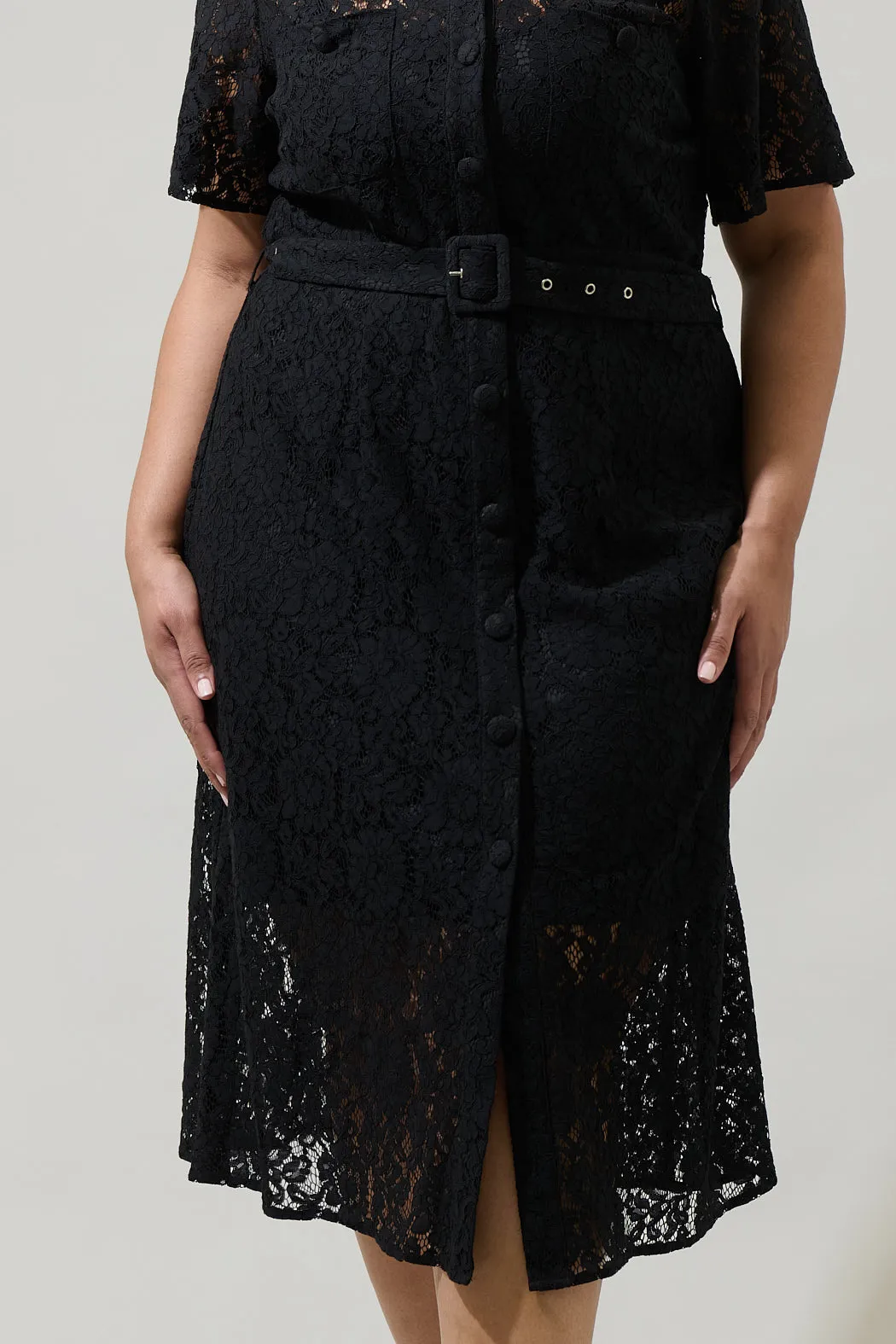 Carlini Lace Button Up Midi Dress Curve