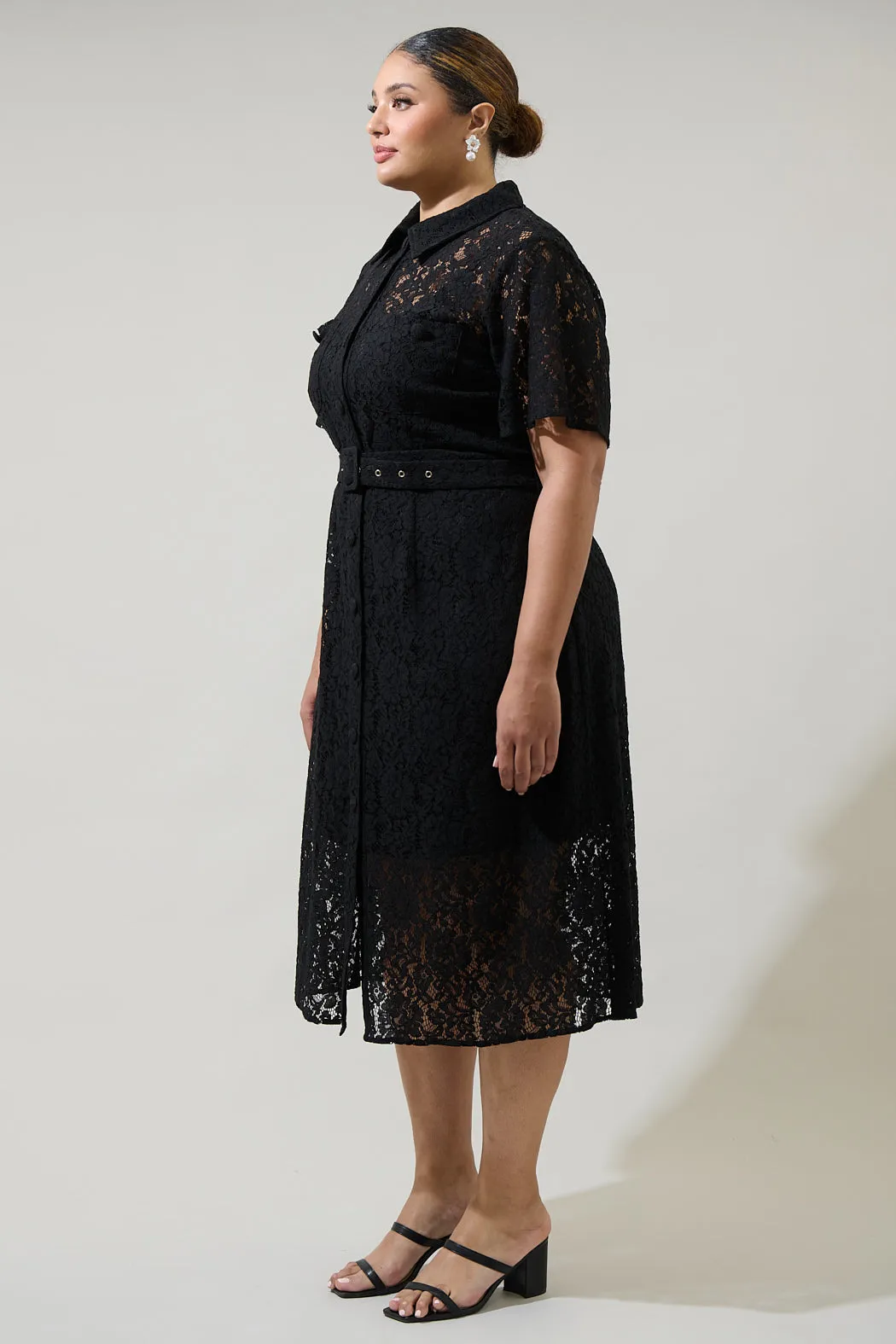 Carlini Lace Button Up Midi Dress Curve