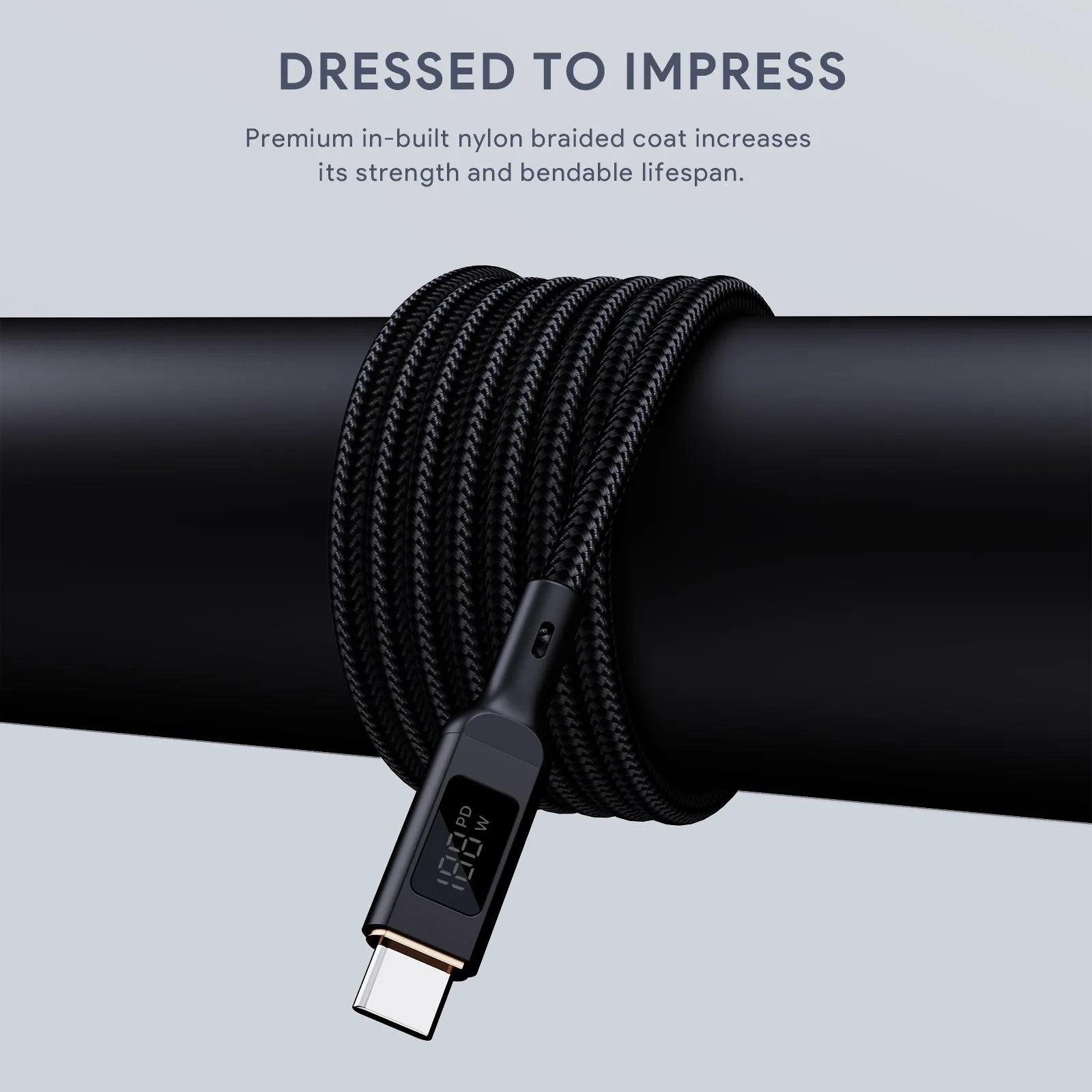 CB-MCC101 Circlet Blink 100W Nylon Braided USB C to C Cable with LCD Display