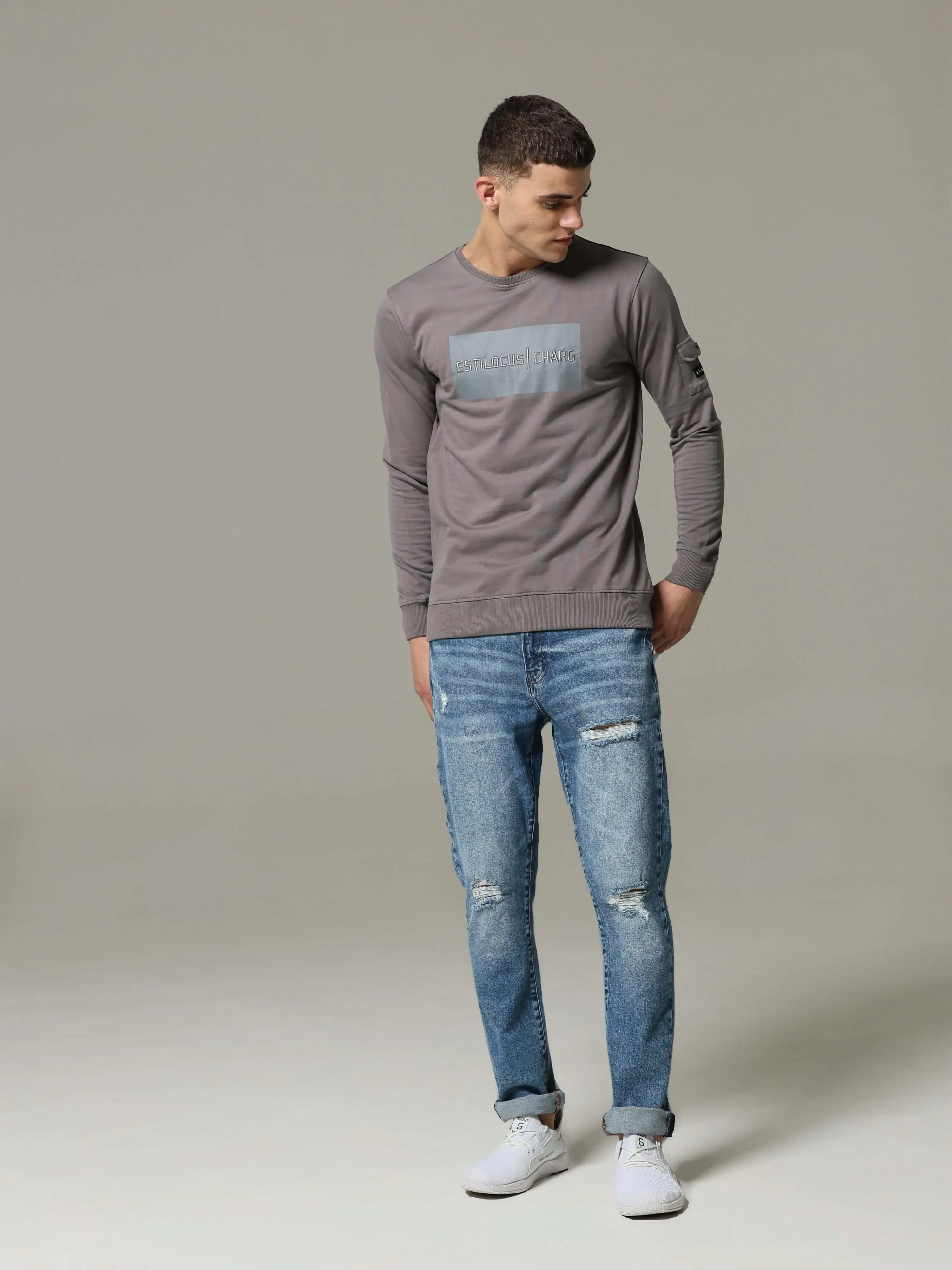 Charg Cargo Steel Grey Sweat Shirt