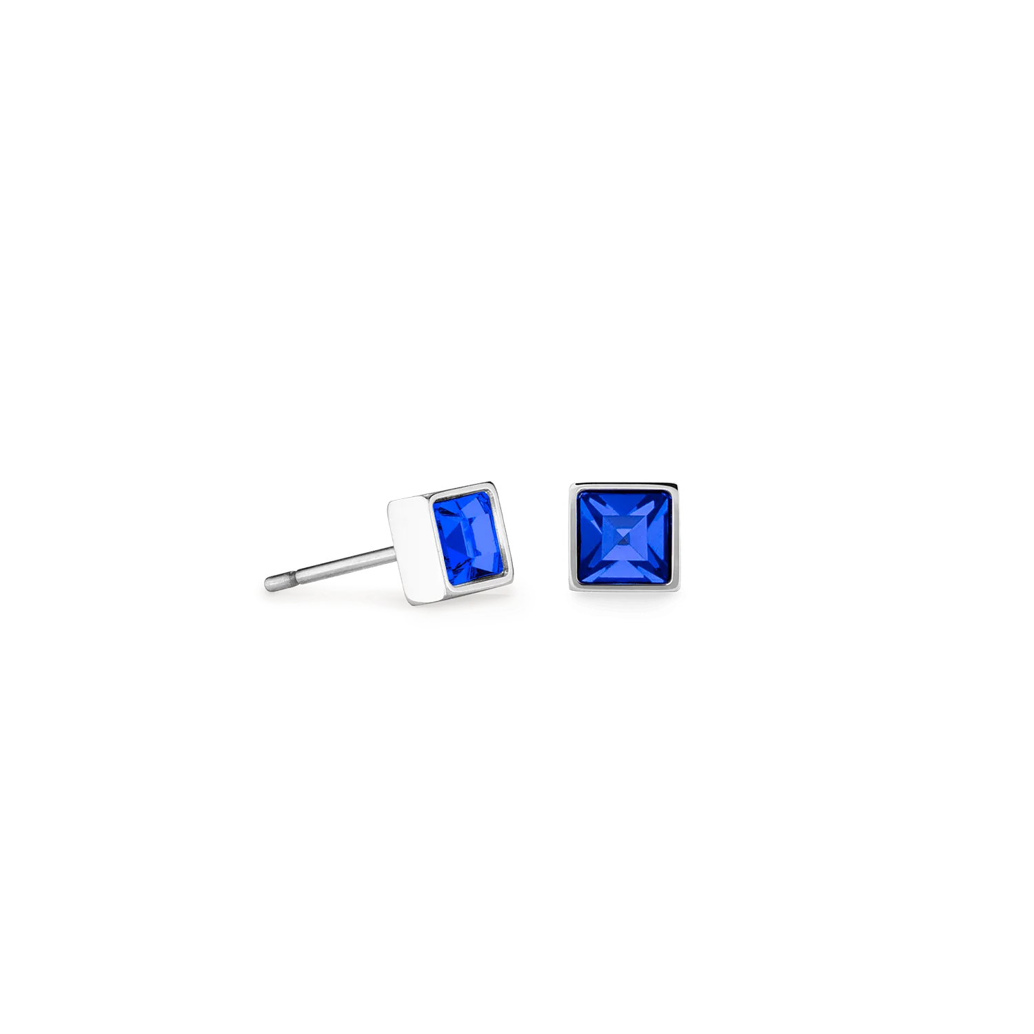 Coeur De Lion Brilliant Square Silver and Blue Crystal Stud Earrings