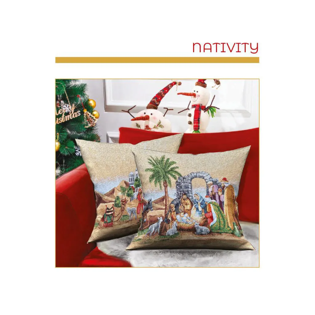 Cuscino arredo Natalizio Gobelin Nativity Double Face