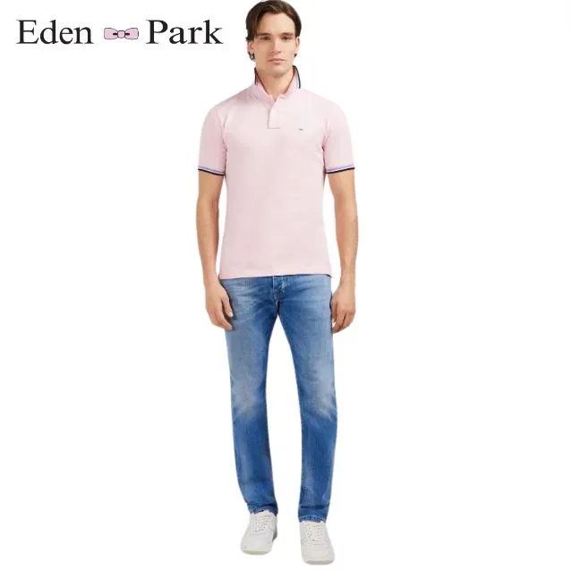 Eden Park Tipped Collar Pink Polo Shirt Pink