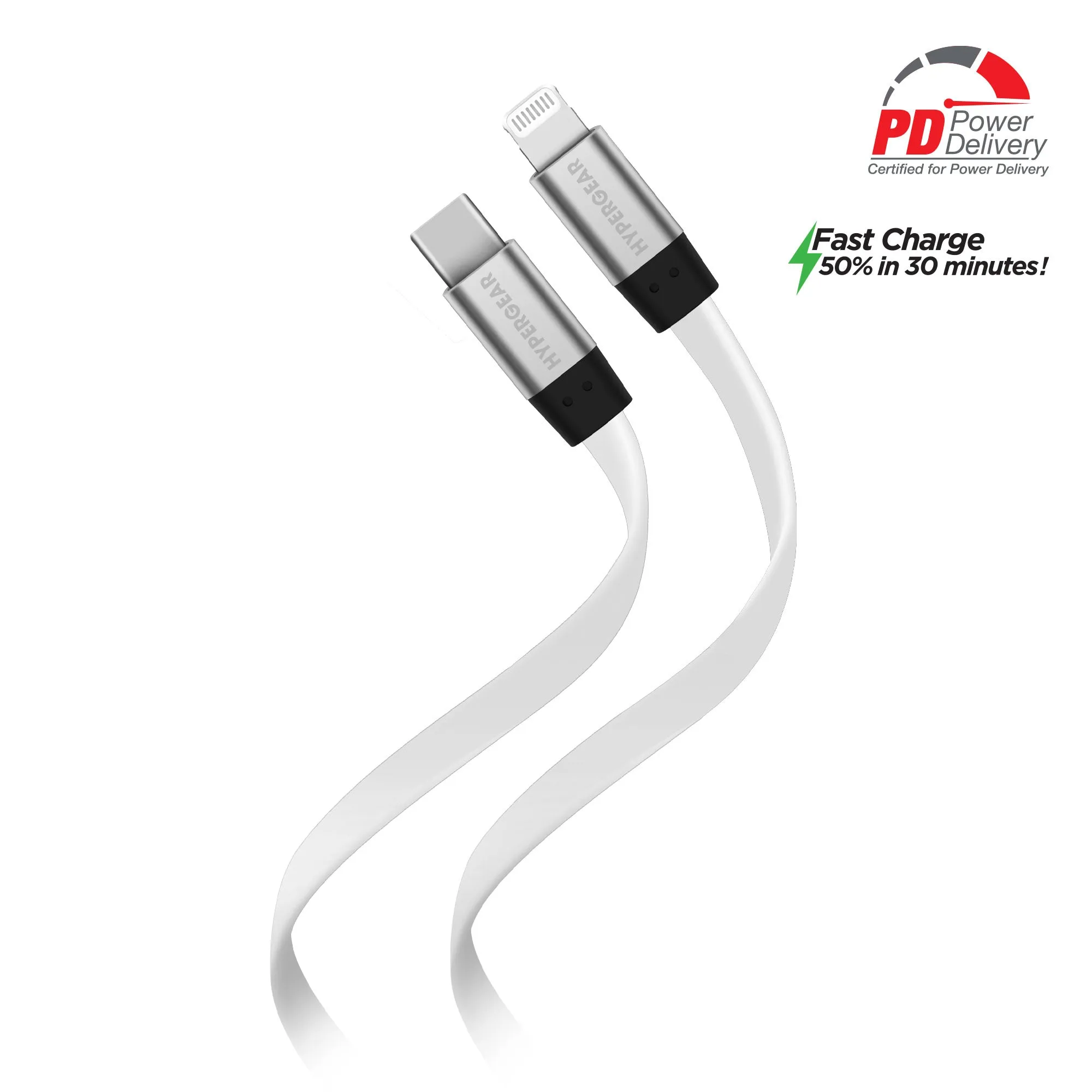 Flexi USB-C to MFi Lightning Flat Fast Charge Cable | 6ft | White