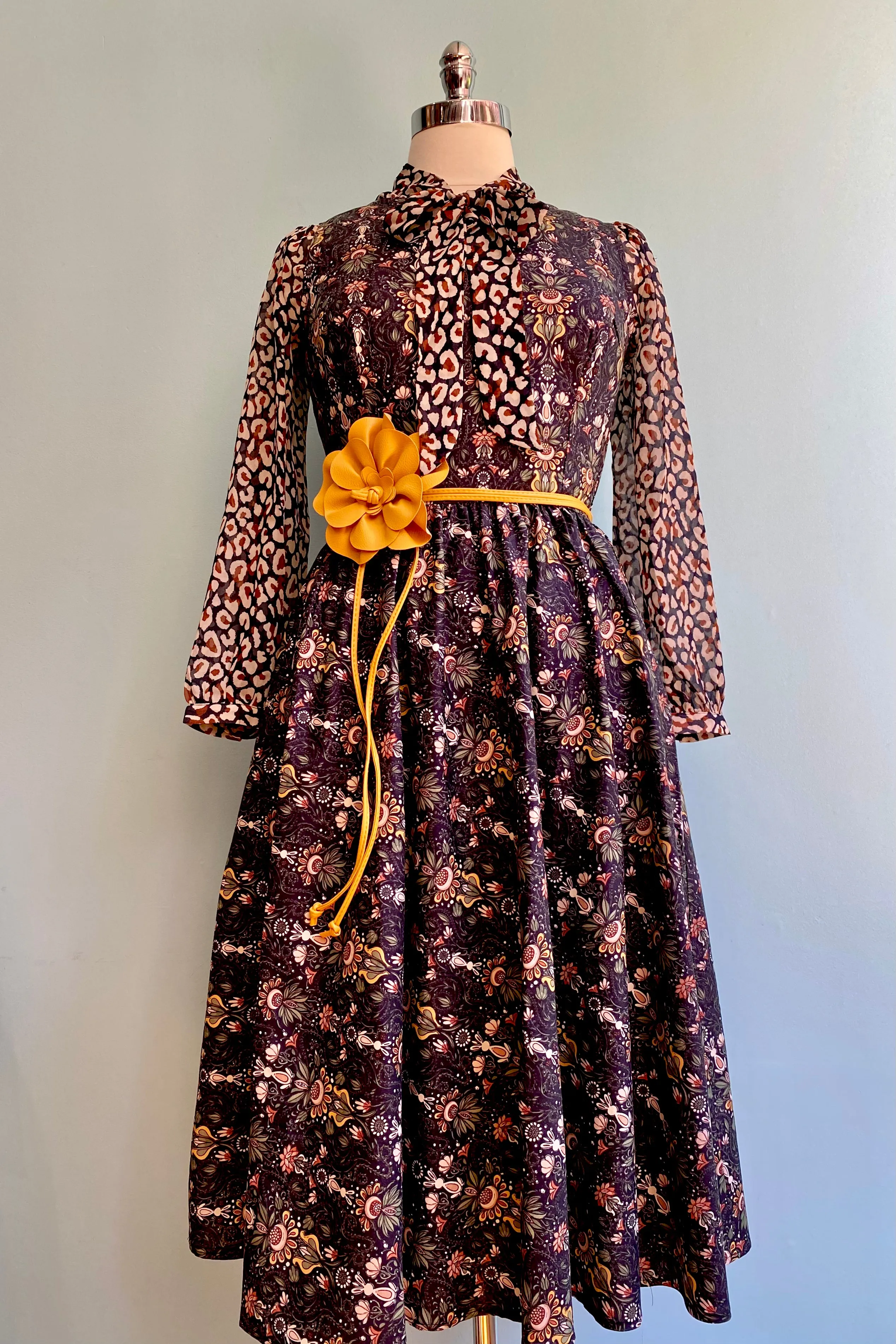 Folk Art Floral & Bunny Midi Dress in Navy by Retrolicious