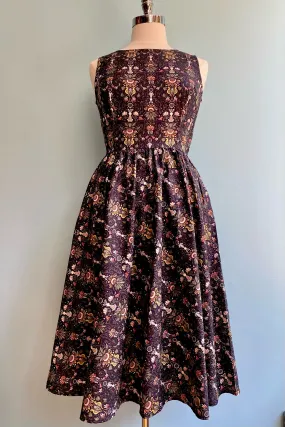 Folk Art Floral & Bunny Midi Dress in Navy by Retrolicious