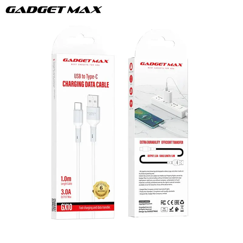 GADGET MAX GX10 TYPE-C 3A CHARGING DATA CABLE FOR TYPE-C (3A)(1M) - WHITE