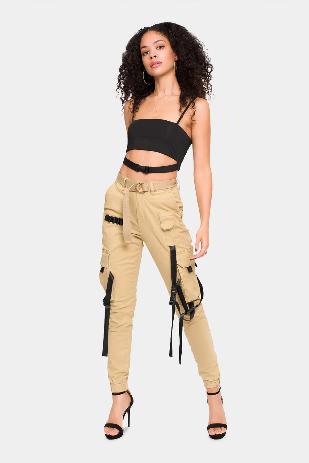 High Rise Utility Strap Cargo Joggers