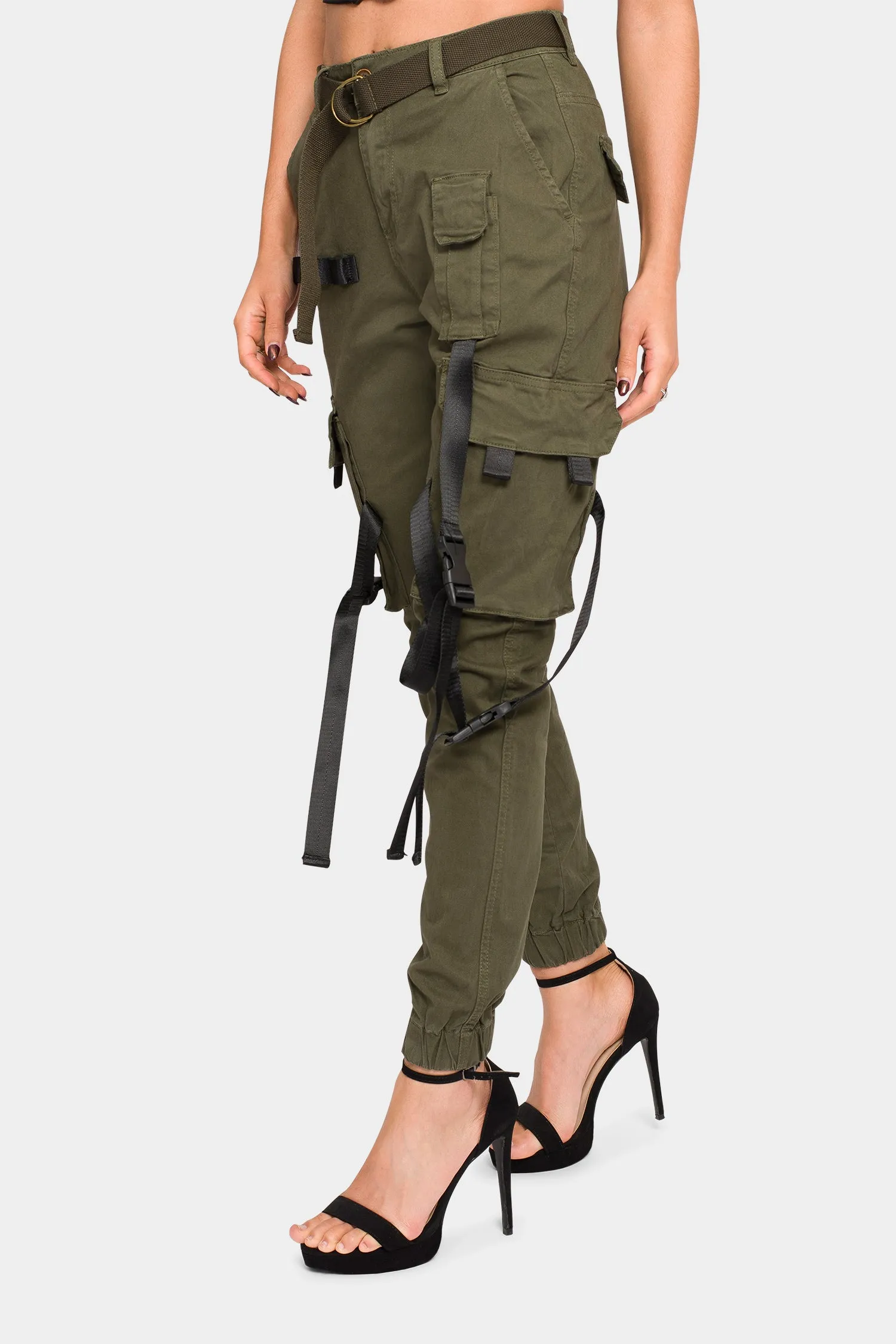 High Rise Utility Strap Cargo Joggers