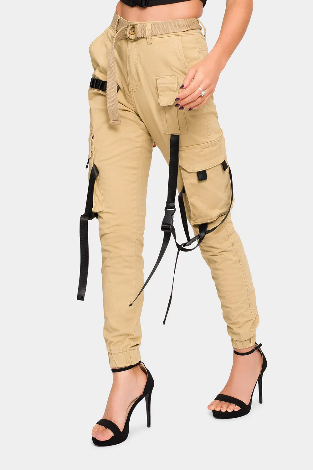 High Rise Utility Strap Cargo Joggers