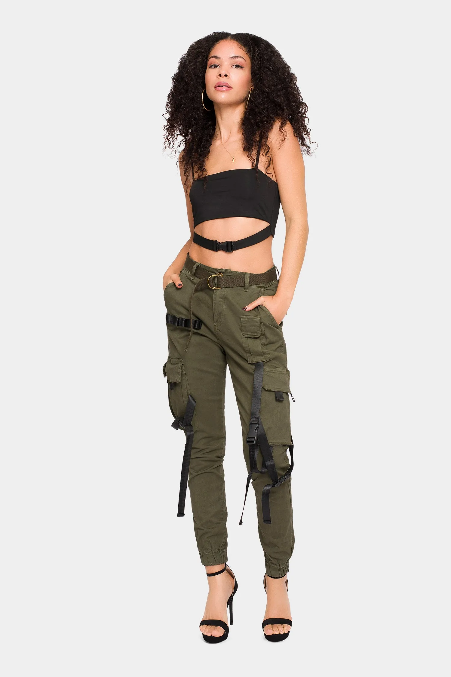 High Rise Utility Strap Cargo Joggers