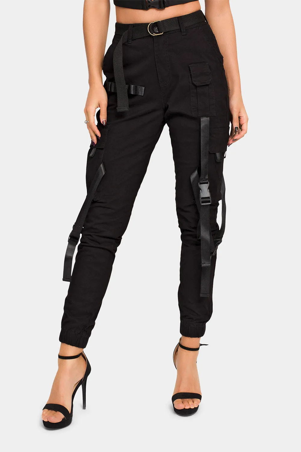 High Rise Utility Strap Cargo Joggers