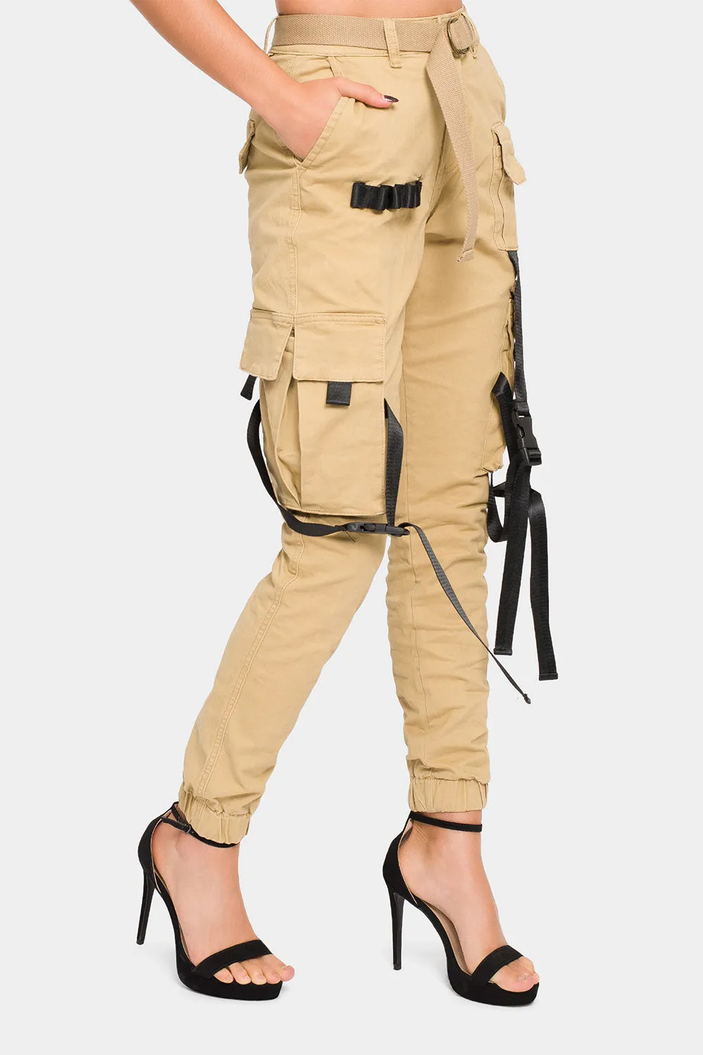 High Rise Utility Strap Cargo Joggers