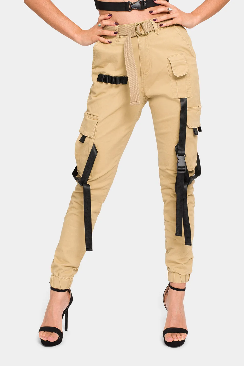 High Rise Utility Strap Cargo Joggers