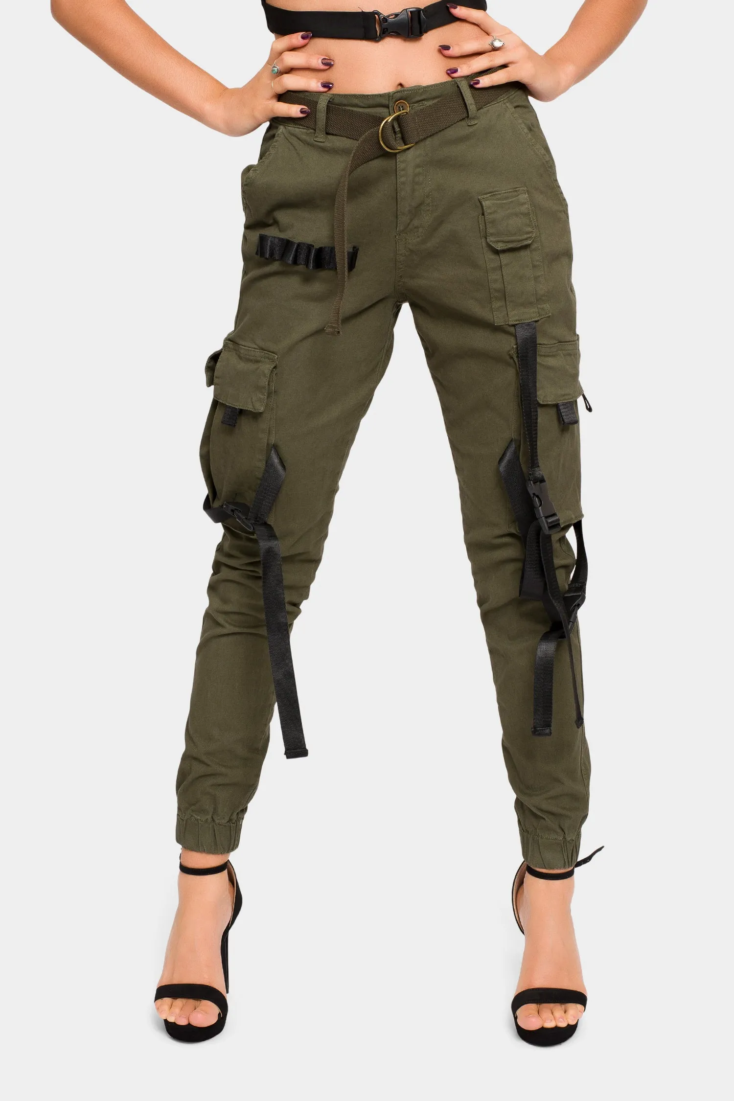 High Rise Utility Strap Cargo Joggers