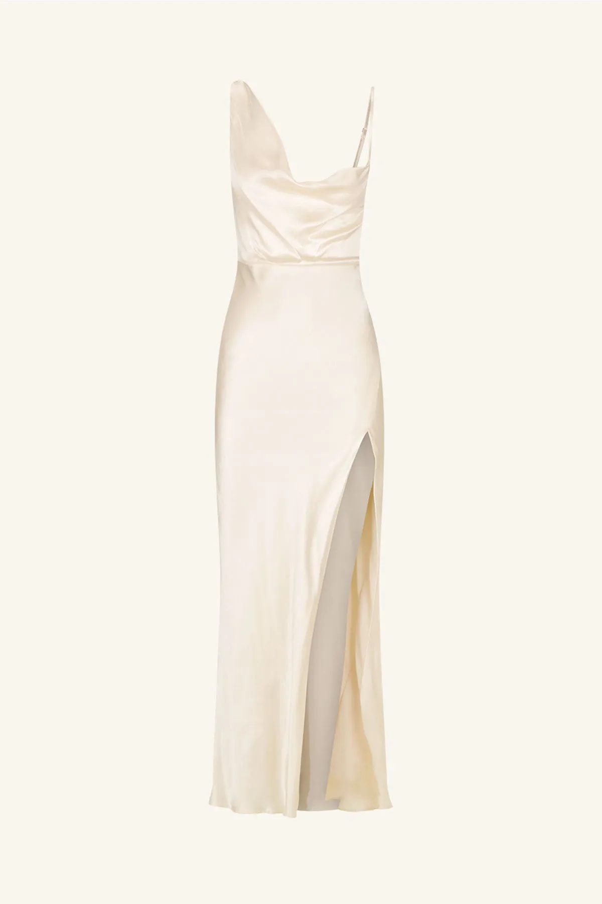 LA LUNE DRAPED SIDE SPLIT MIDI DRESS - CREAM