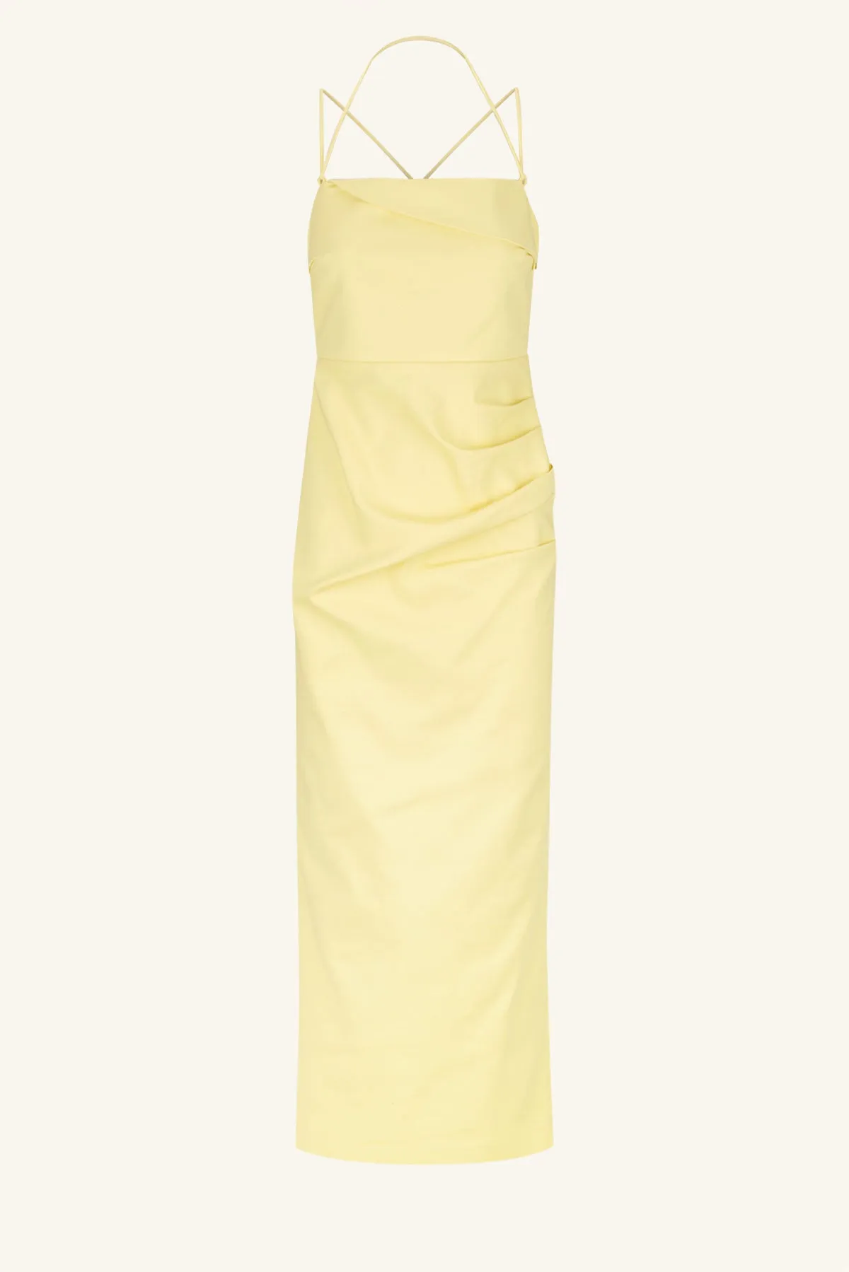 LANI DRAPED CROSS BACK MIDI DRESS - LEMON