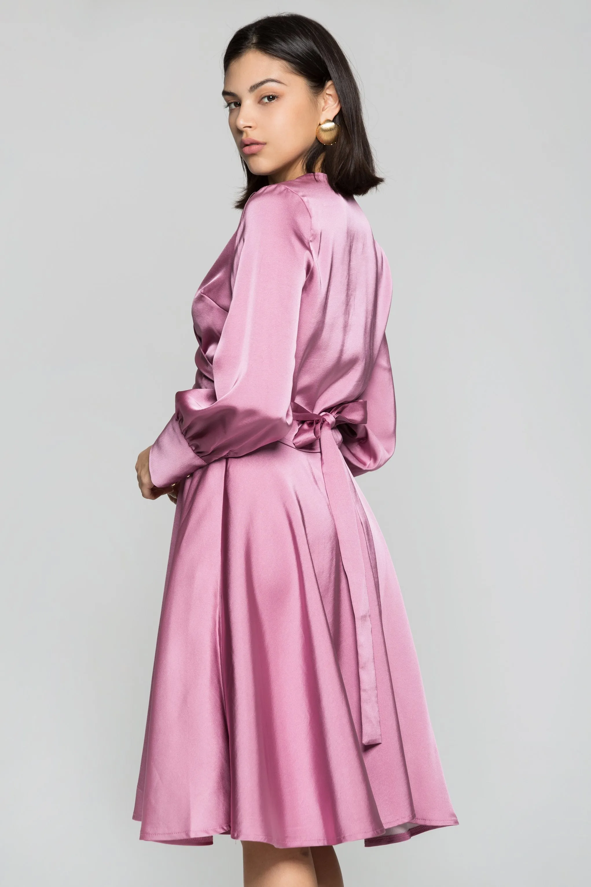 Magenta Pink Silk Midi Dress