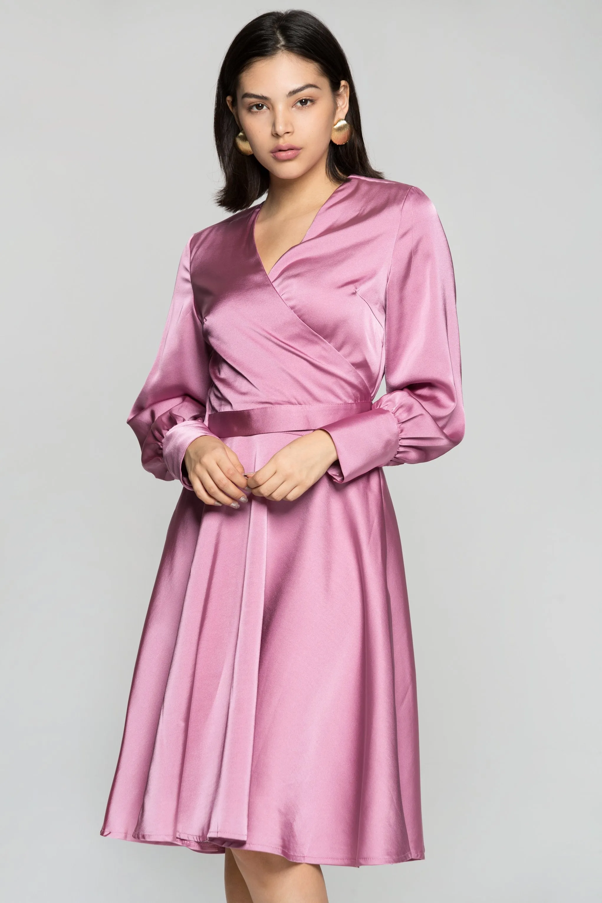 Magenta Pink Silk Midi Dress