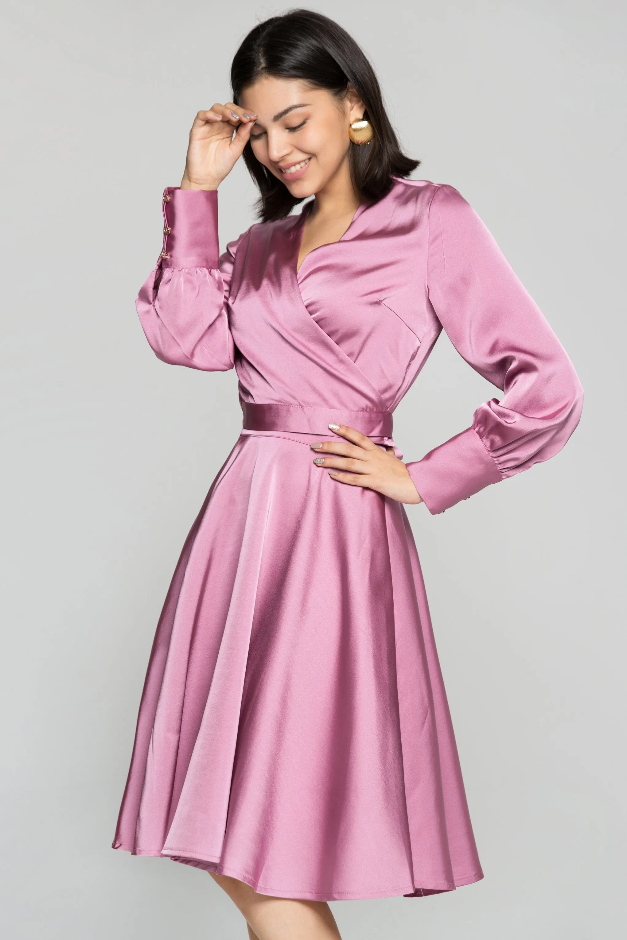 Magenta Pink Silk Midi Dress