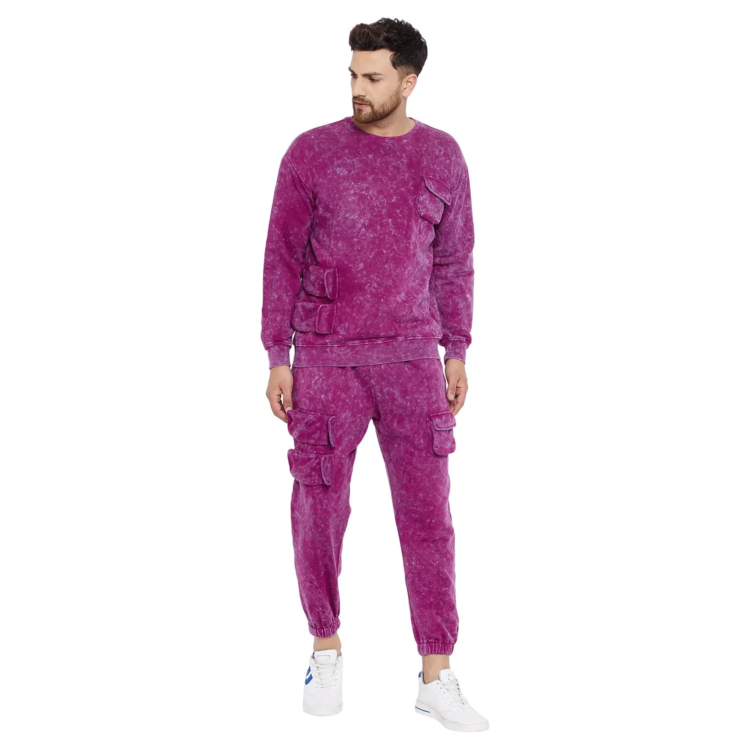 Magenta Washed Oversized Cargo Trackpants