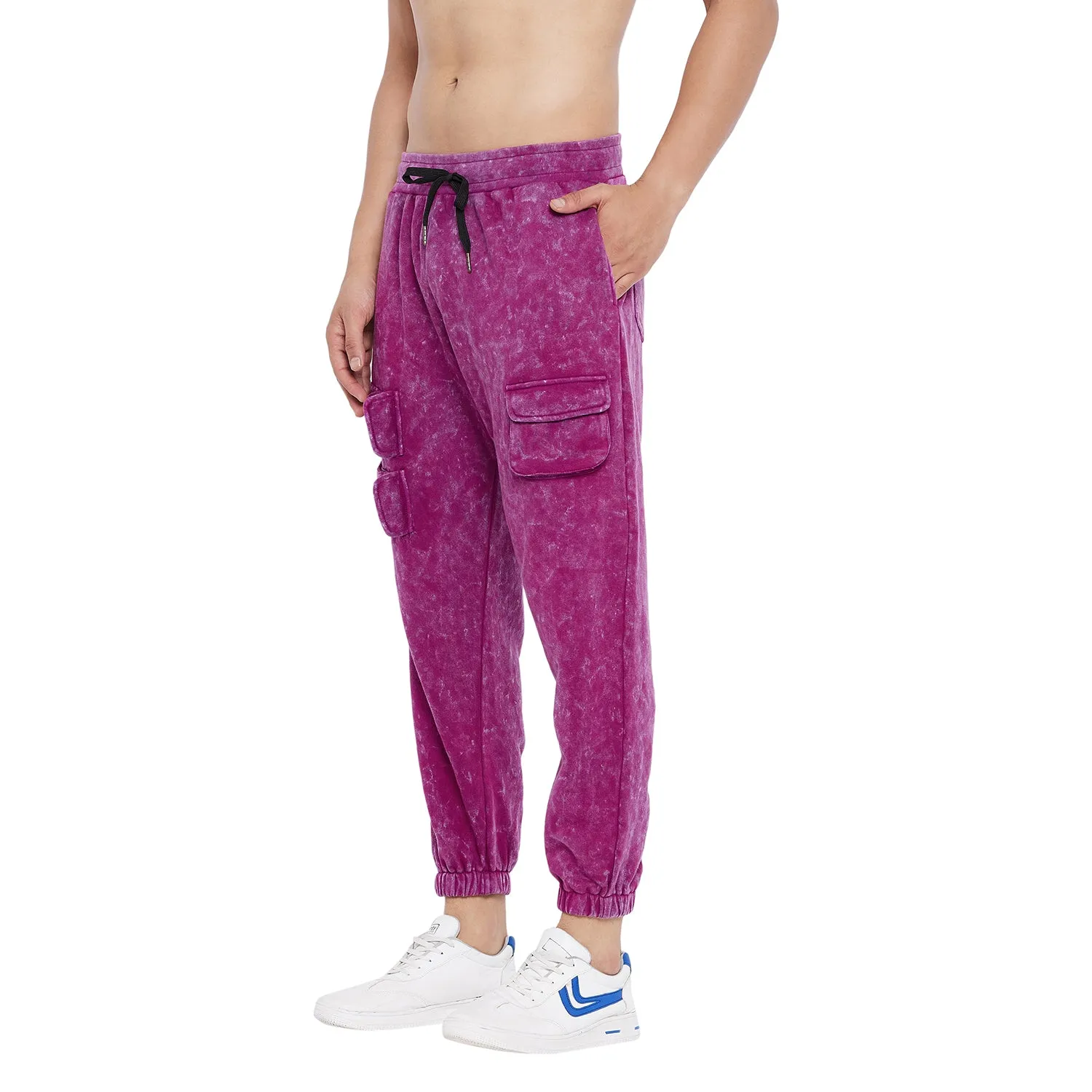 Magenta Washed Oversized Cargo Trackpants