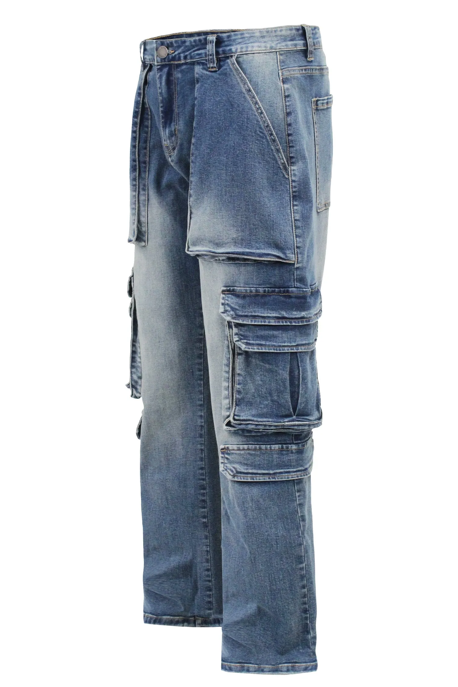 Men's Multi Cargo Pockets Denim Jeans