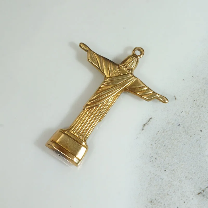 Miniature Christ the Redeemer Statue 18k Gold Charm