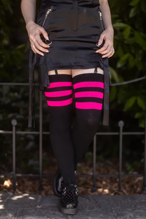 Neon Power Stripe Thigh High Socks