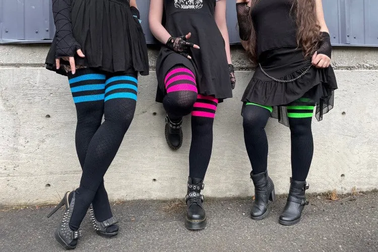 Neon Power Stripe Thigh High Socks