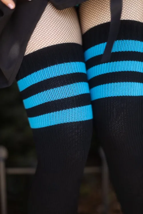 Neon Power Stripe Thigh High Socks