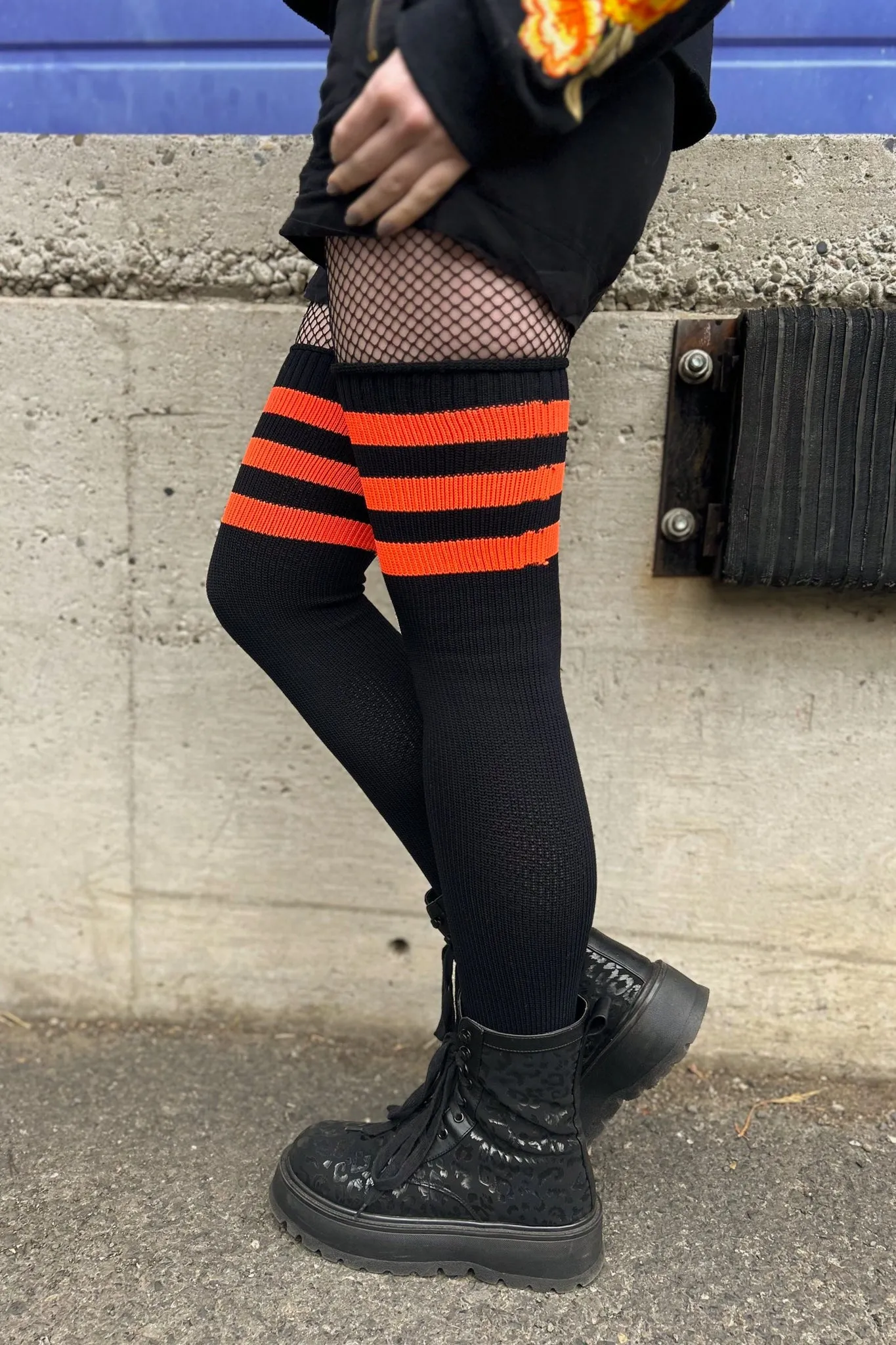 Neon Power Stripe Thigh High Socks