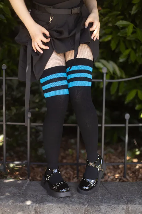 Neon Power Stripe Thigh High Socks