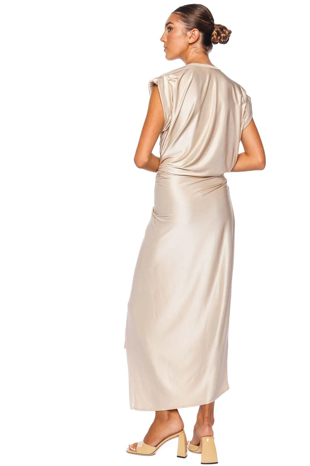 Nude Piercing Draped Midi Dress