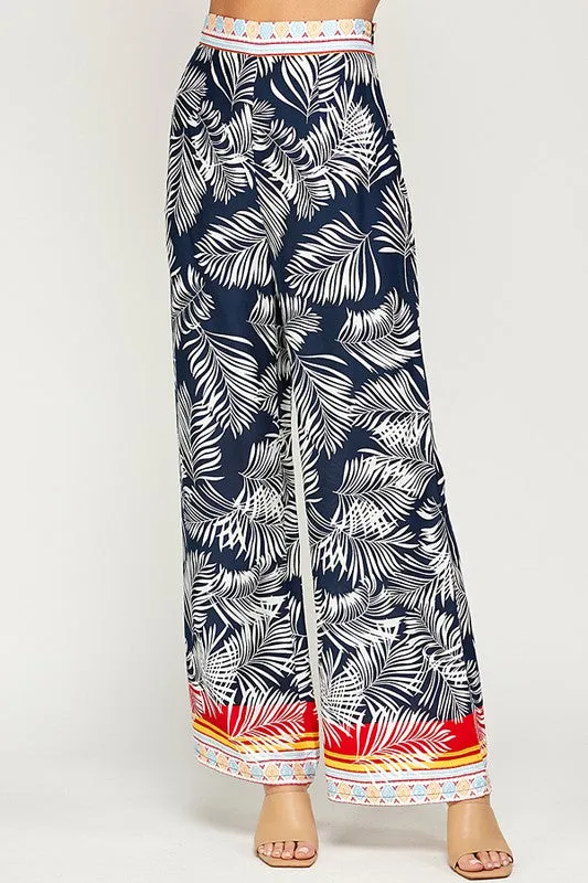 Pantalón de Verano Con Estampado de Hojas