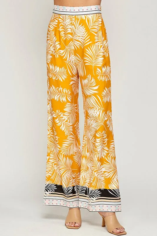 Pantalón de Verano Con Estampado de Hojas