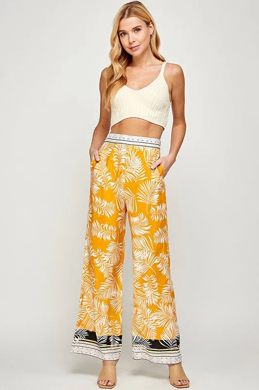 Pantalón de Verano Con Estampado de Hojas