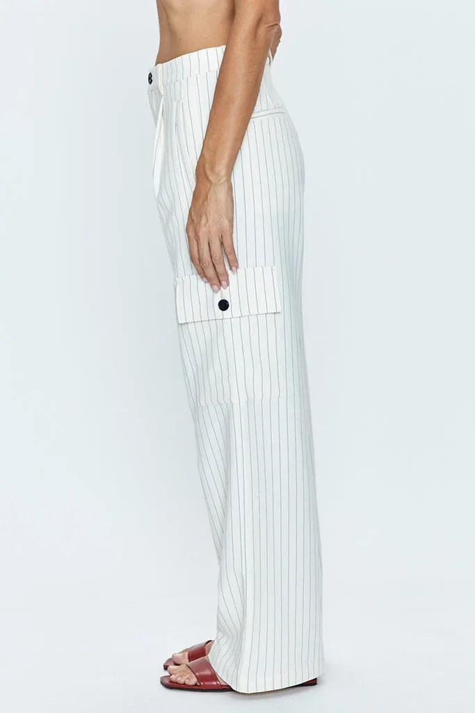 Pistola - Brynn High Rise Relaxed Cargo Pant - Le Blanc Pinstripe